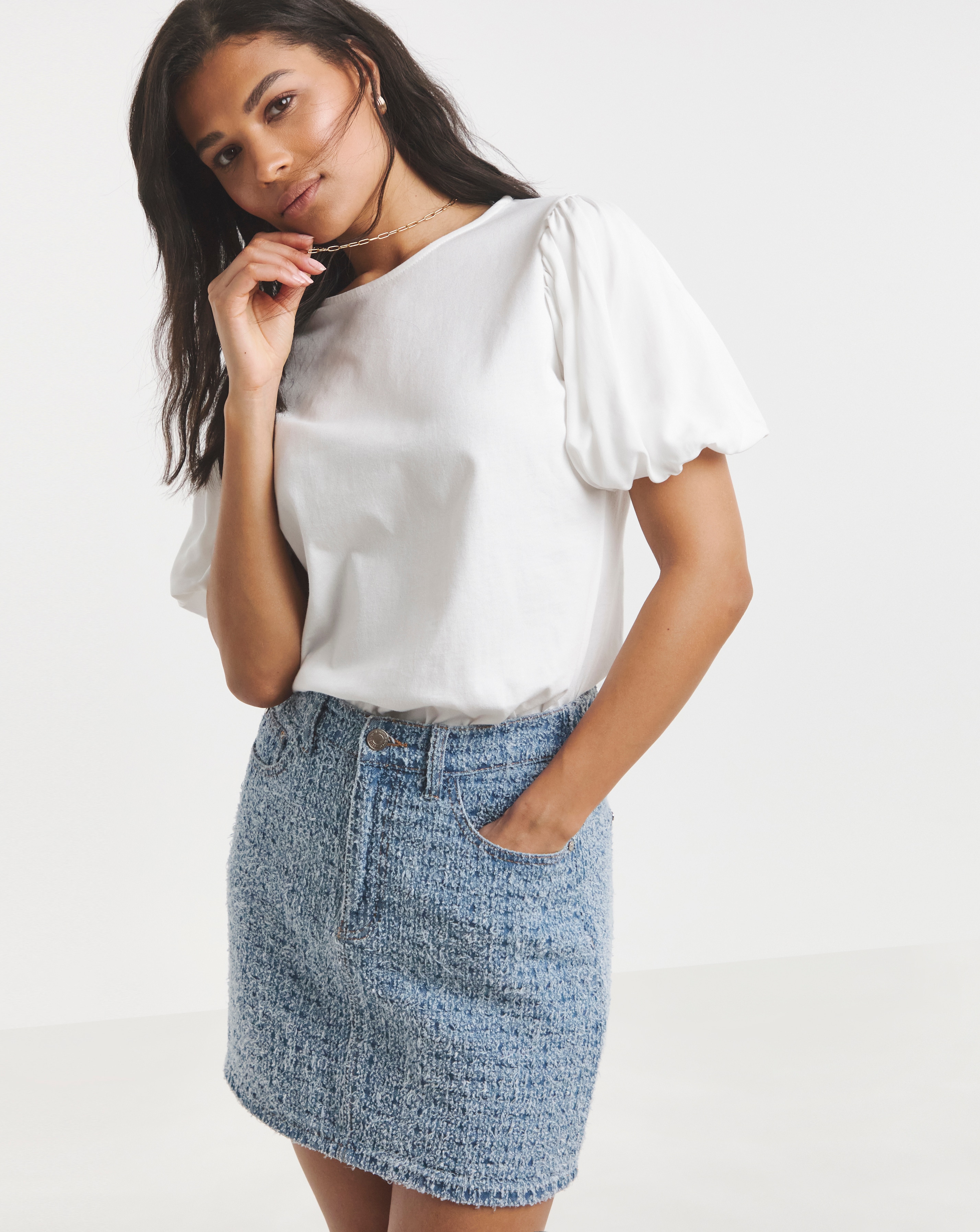 Simply Be Mid Blue Distressed Mini Skirt