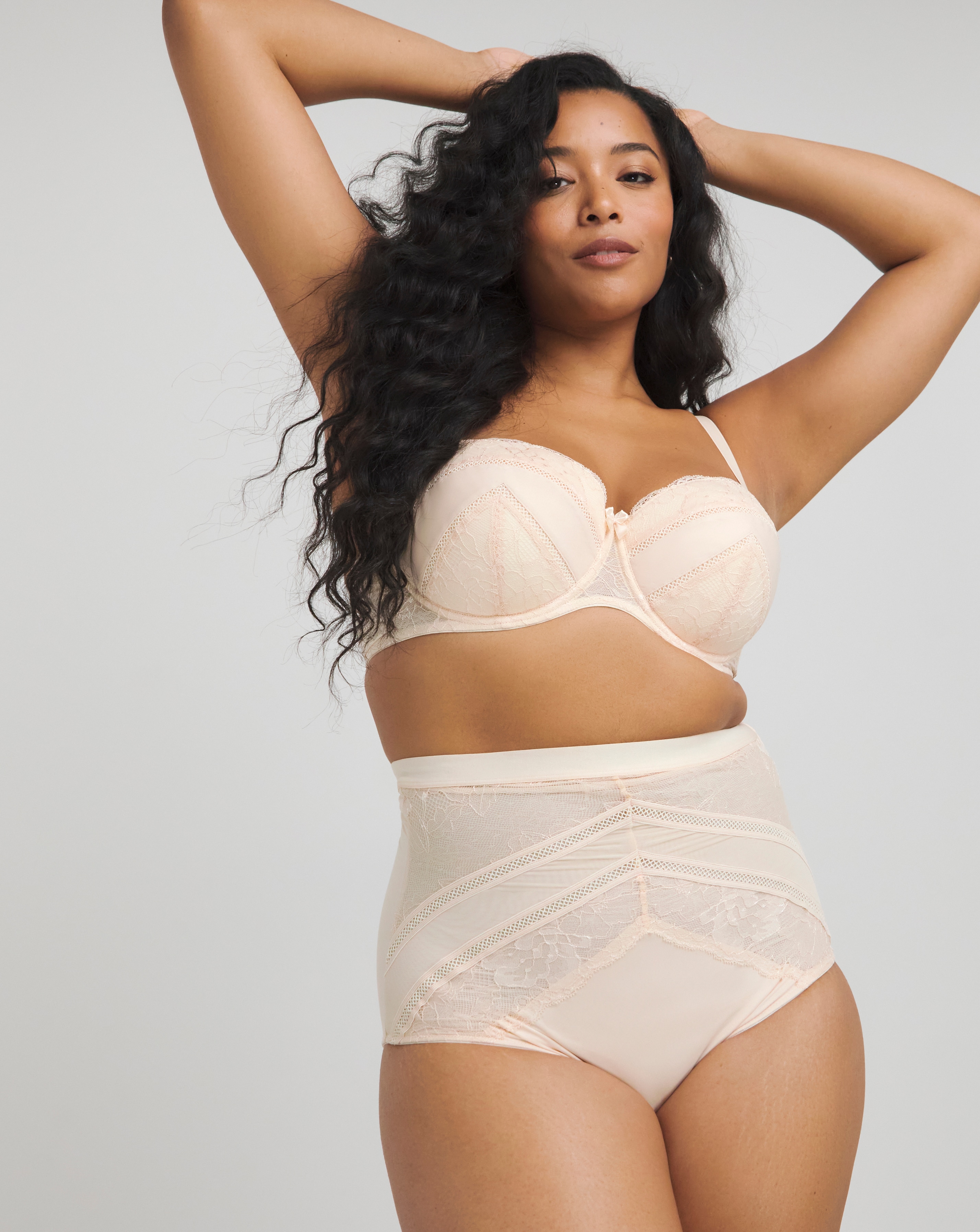 MAGISCULPT Plus Size Sculpt Lace Mesh Firm Control Shapewear In Blush | UK Size 26 Women's
