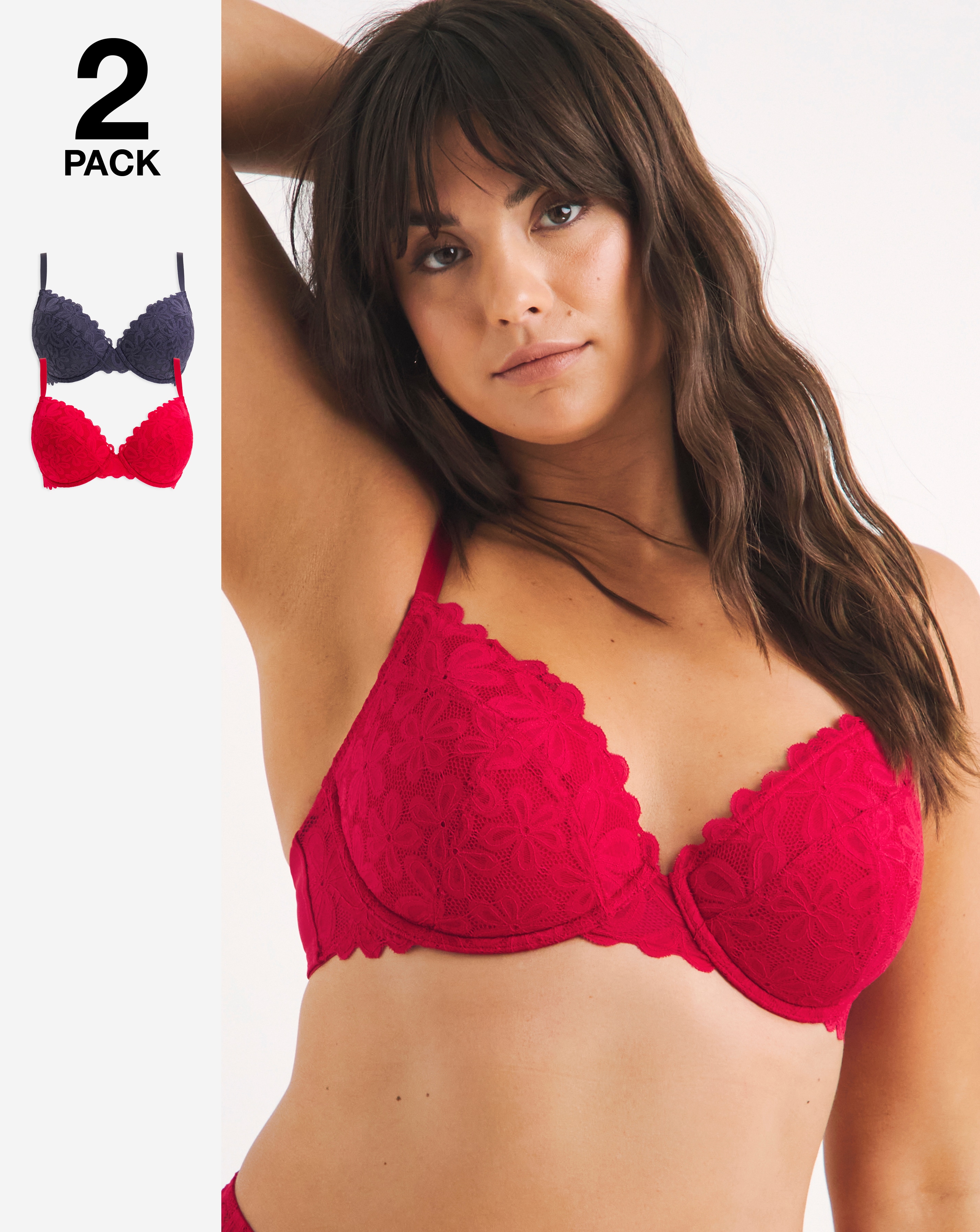 2 Pack Daisy Lace Plunge Bras