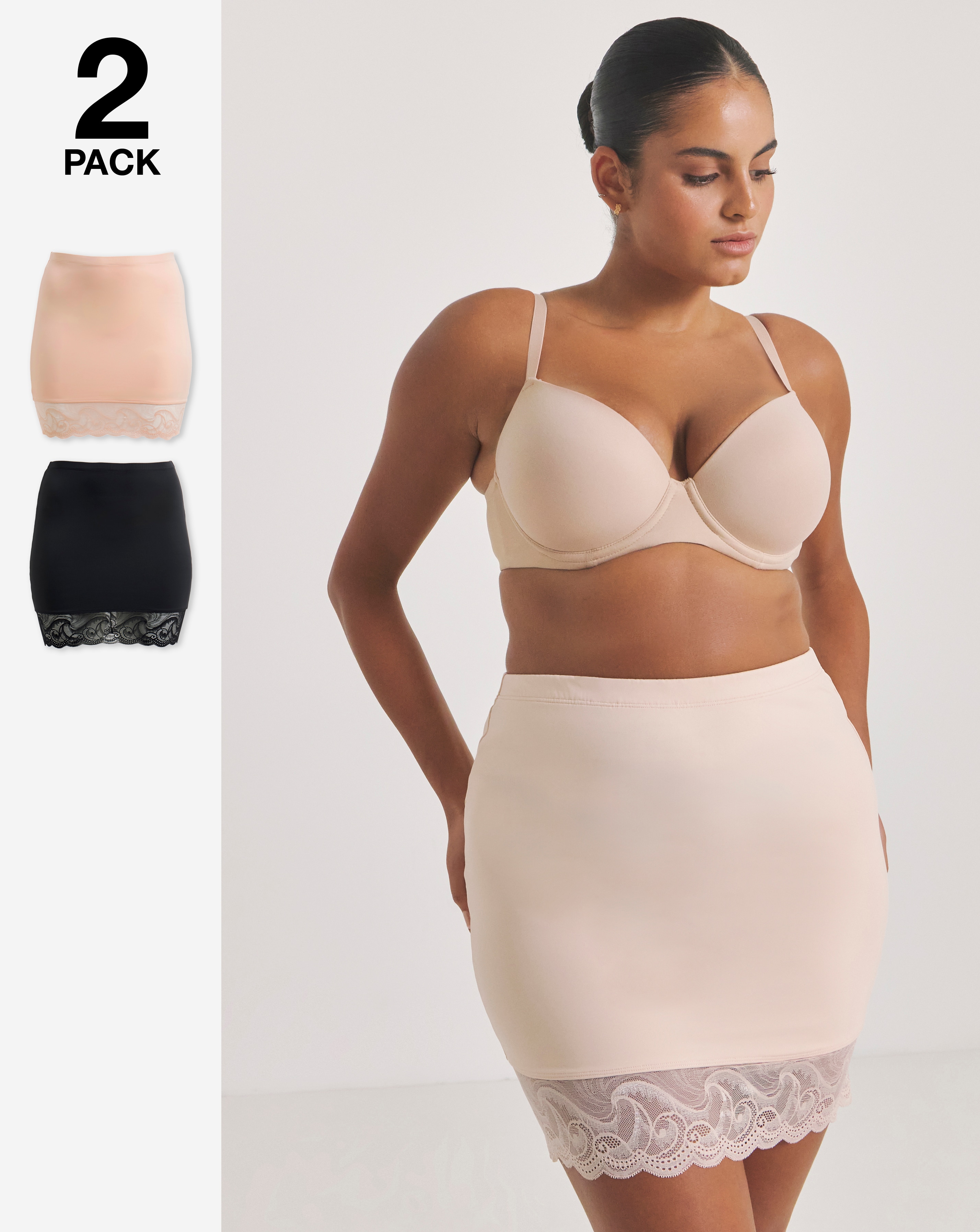 MAGISCULPT Plus Size 2 Pack Shape & Sculpt Half Slips In Black/blush | UK Size 16/18 Women's