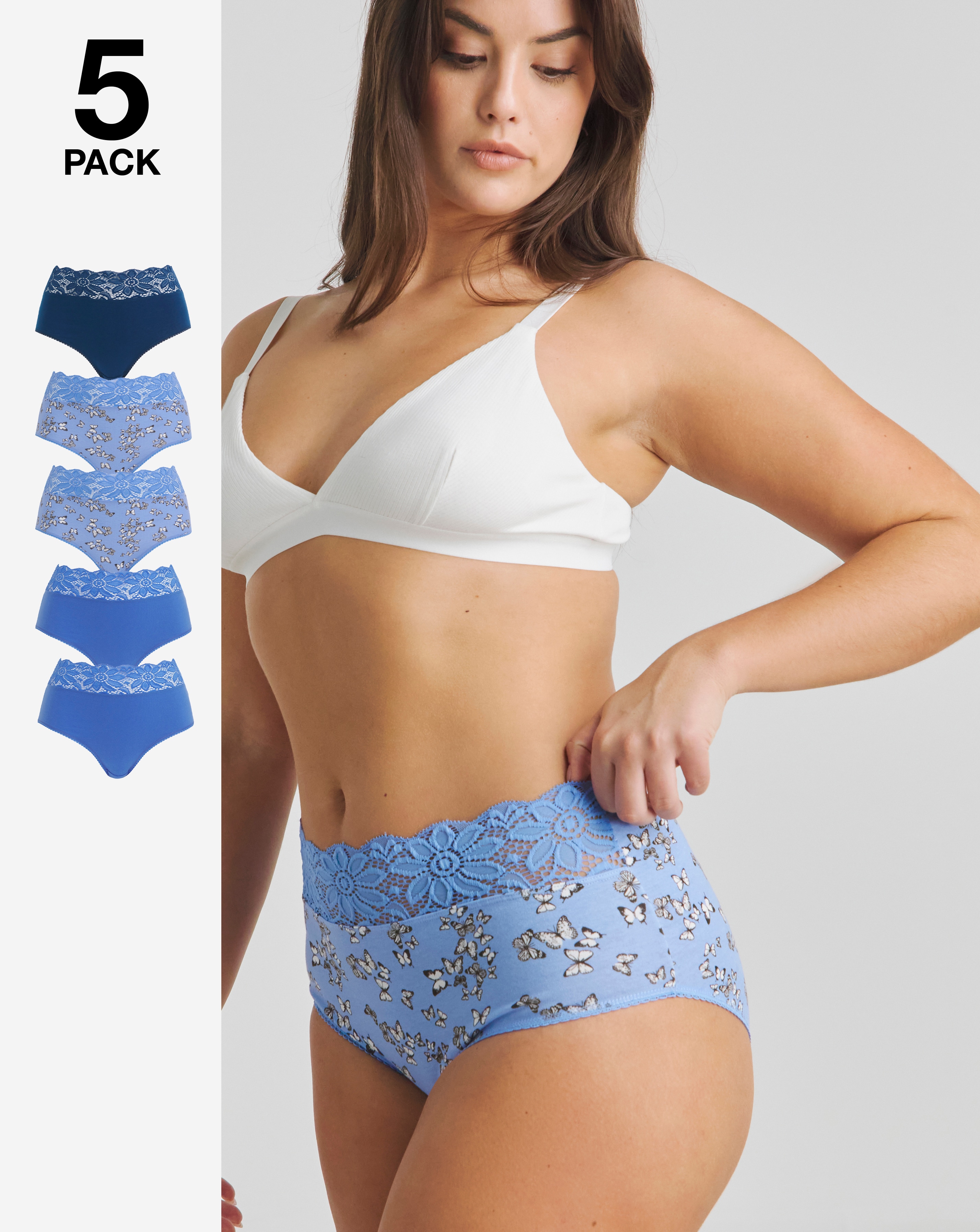 5Pack Lace Top Full Fit Briefs