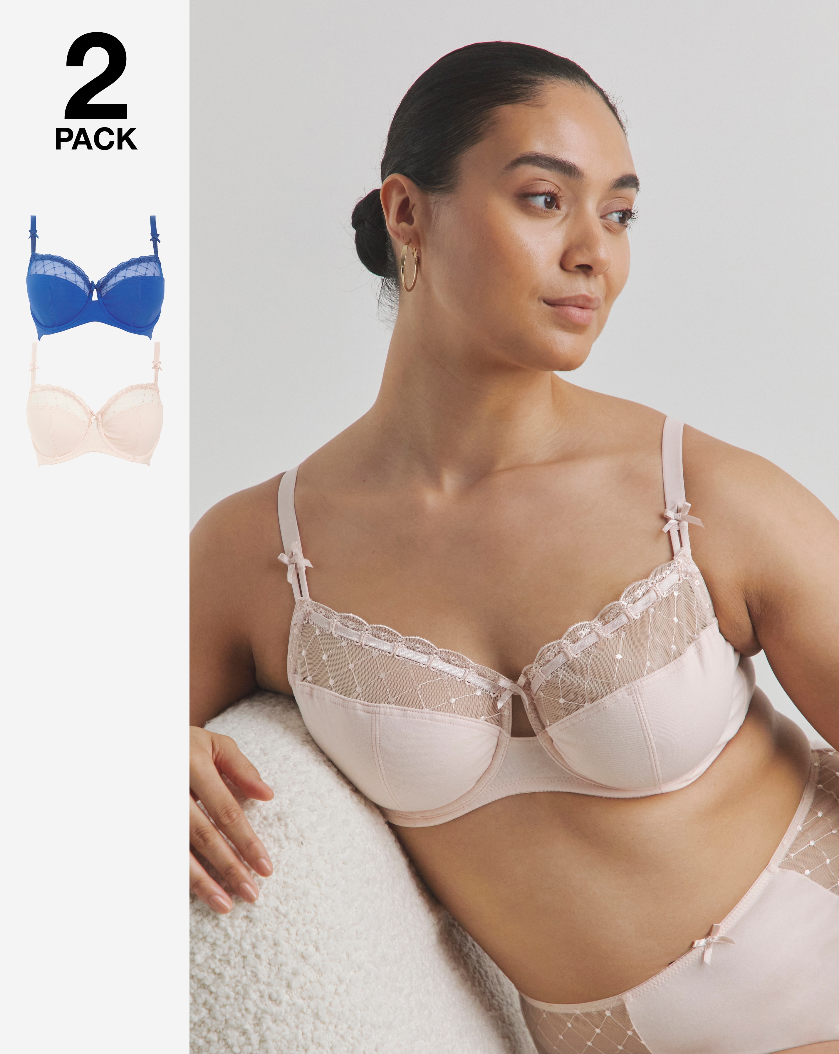 2 Pack Rachel Embroidery Balcony Bras