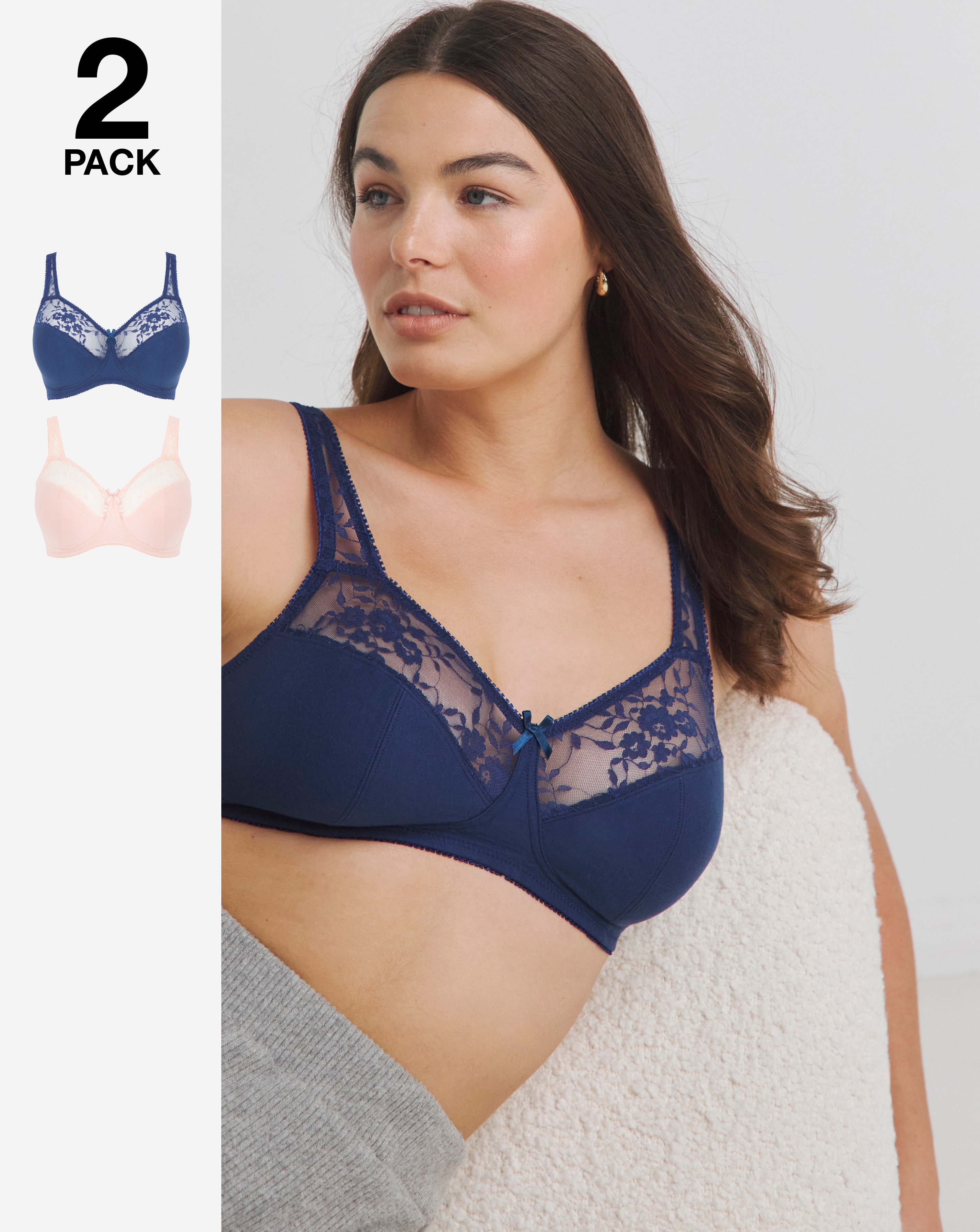 2 Pack Lace Non Wired Full Cup Bras