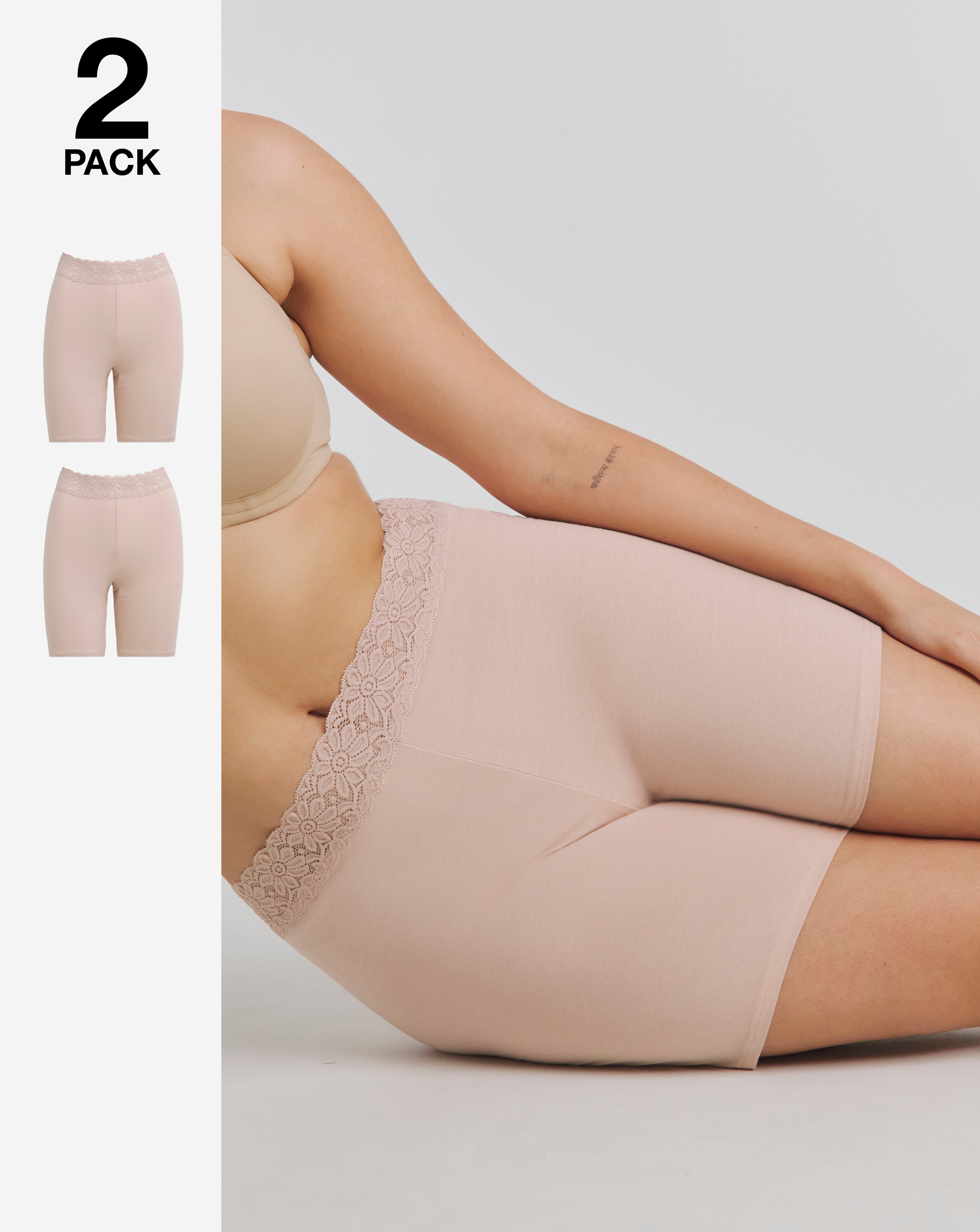 2 Pack Lace Trim Cotton Comfort Short