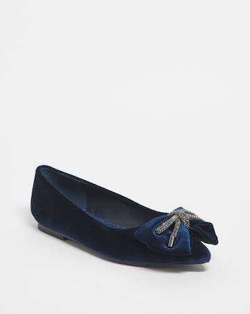 Carballo Velvet Bow Trim Flat Shoes - Extra Wide Fit (EEE)