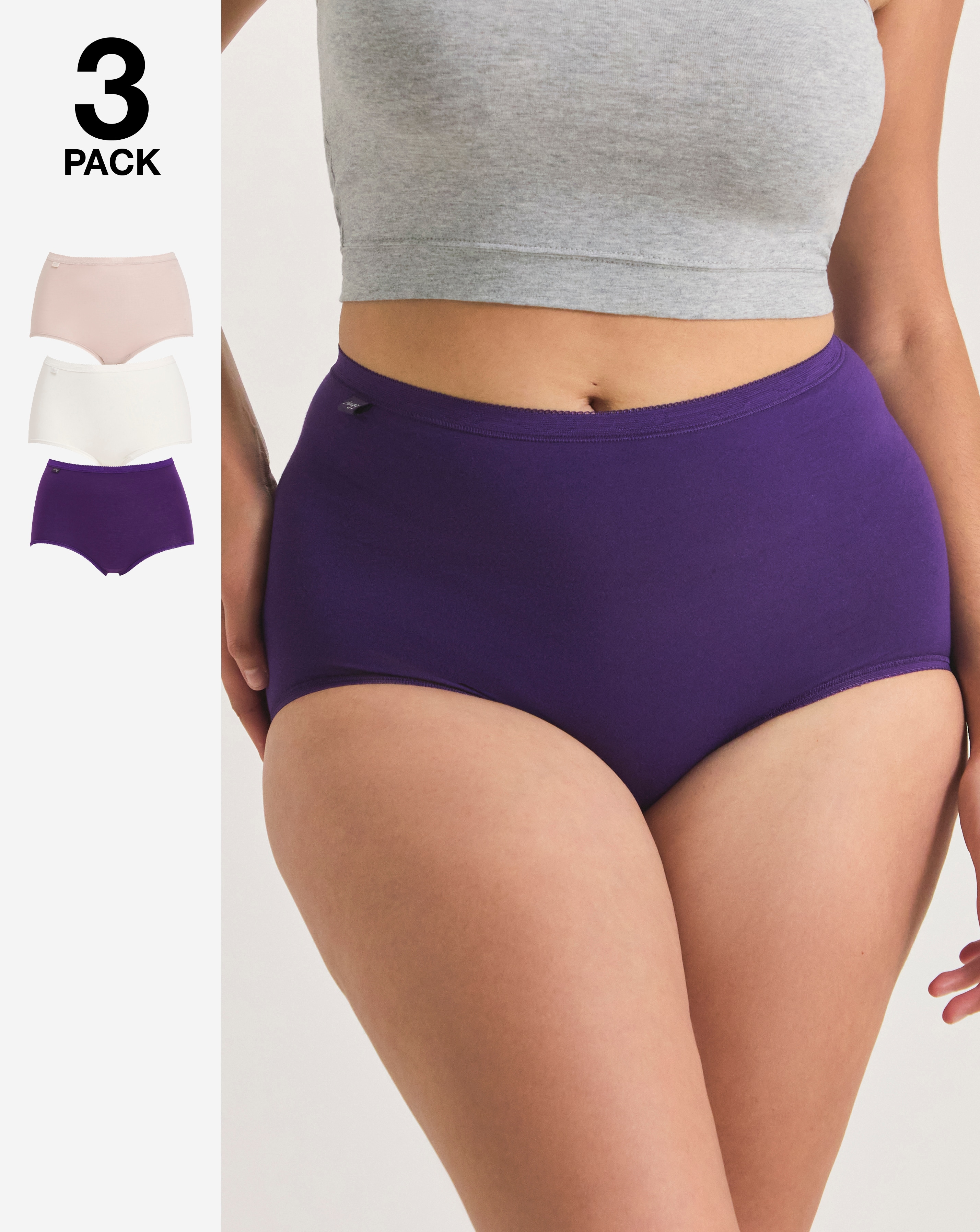 sloggi Sloggi 3Pk Basic Maxi Knicker In Purple mix | UK Size 10 Women's