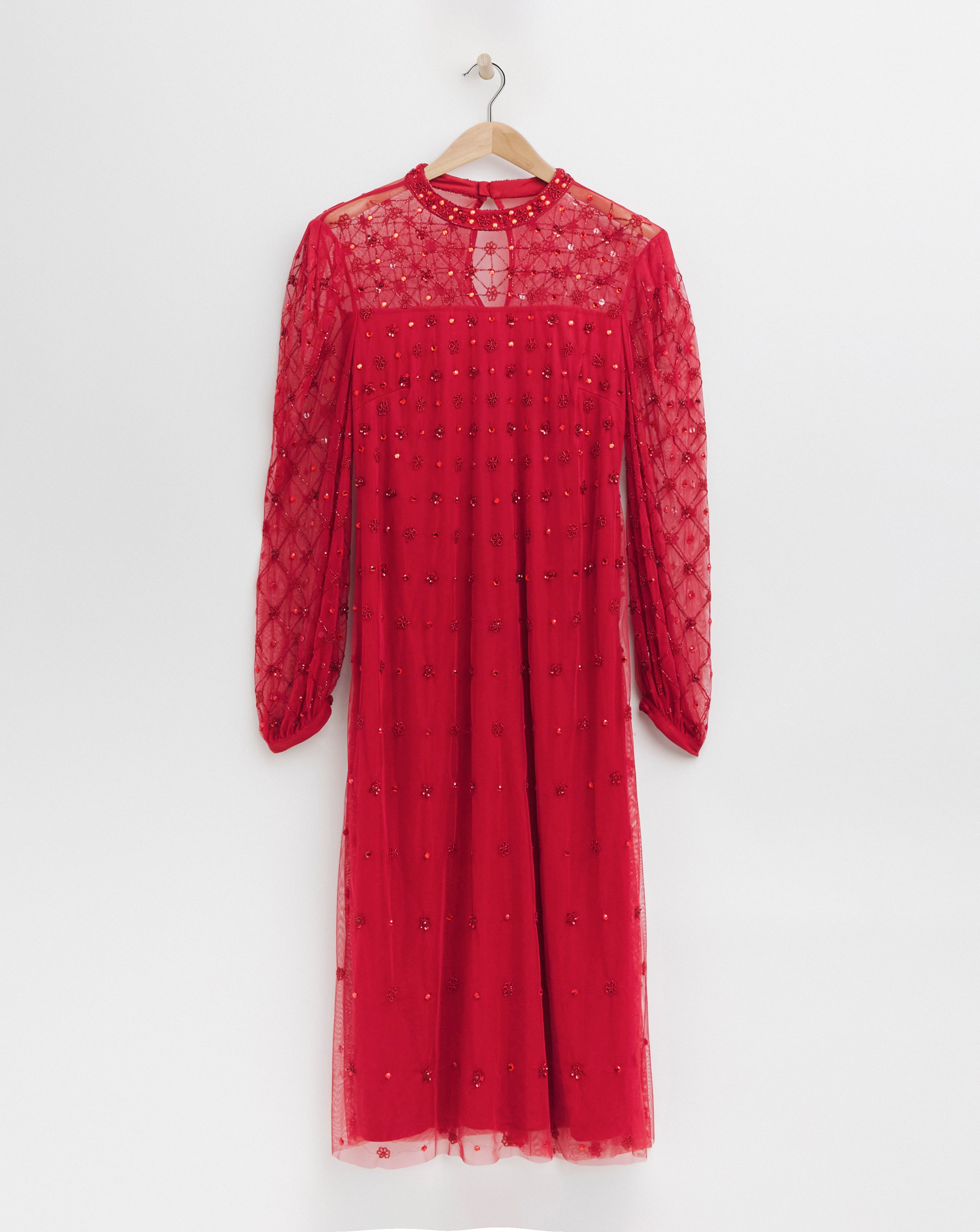 Raishma Beaded Flower Mesh Midi Dress