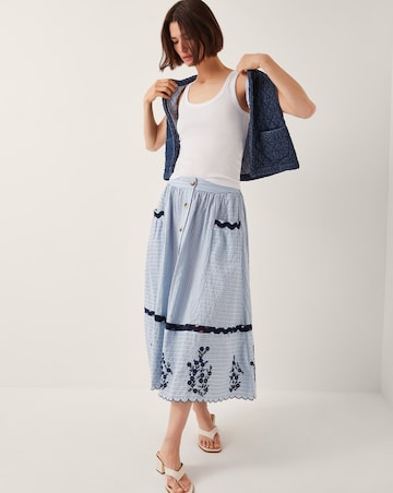 Monsoon Cara Embroidered Stripe Midi Skirt