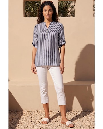 Roman Classic Stripe Button Front Top
