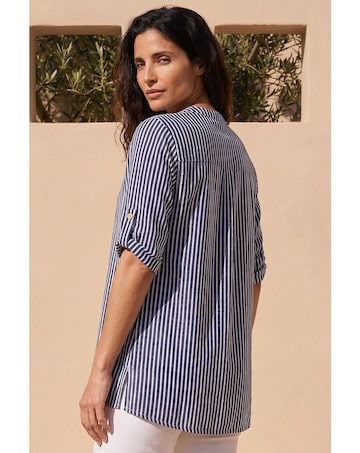 Roman Classic Stripe Button Front Top