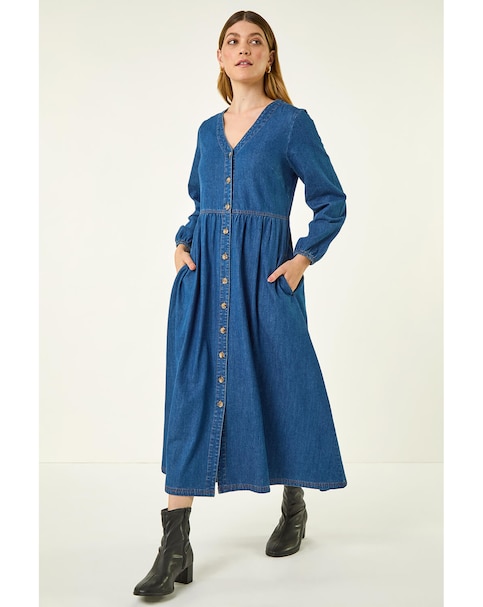 Roman Denim Button Down Midi Dress