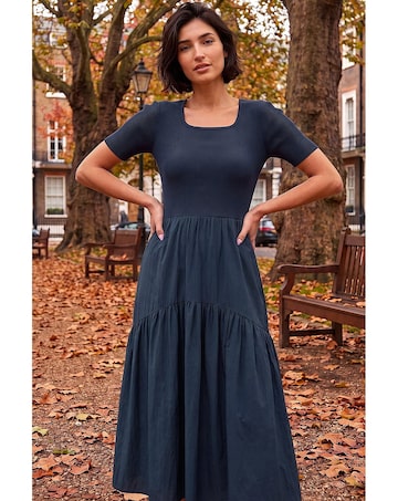 Roman Knit Woven Mix Midi Dress