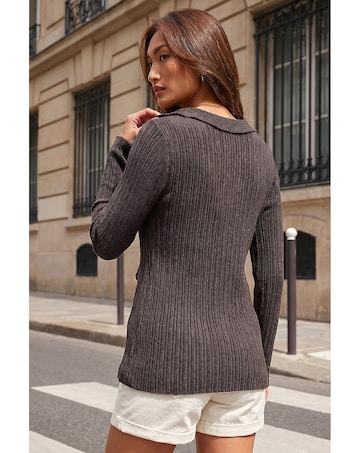 Roman Frill Trim Ribbed Knit Top