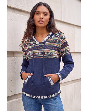 Roman Nordic Print Hooded V-Neck Jumper