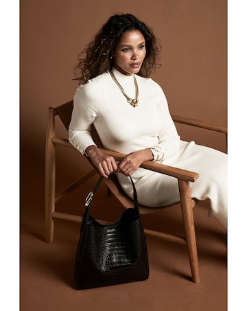 Luella Grey Ariadne Black Croc Hobo
