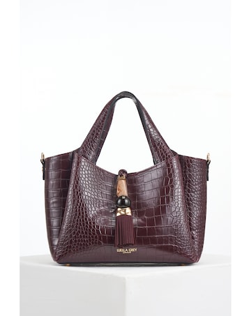 Luella Grey Etta Black Cherry Croc Small Tote