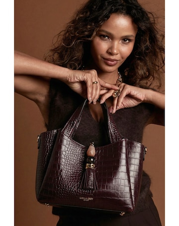 Luella Grey Etta Black Cherry Croc Small Tote