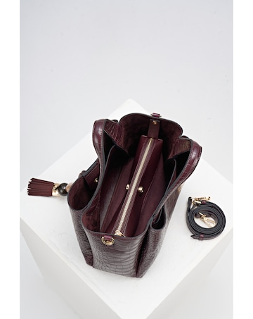 Luella Grey Etta Black Cherry Croc Small Tote