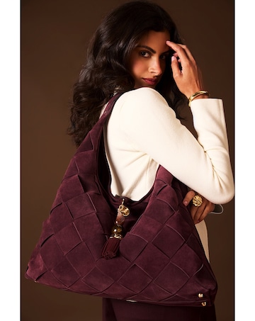 Luella Grey Pandora Weave Black Cherry Suede Weave Slouch Hobo