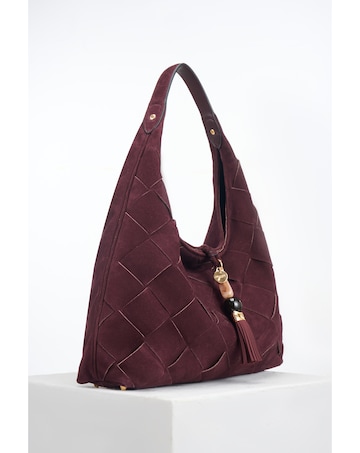 Luella Grey Pandora Weave Black Cherry Suede Weave Slouch Hobo