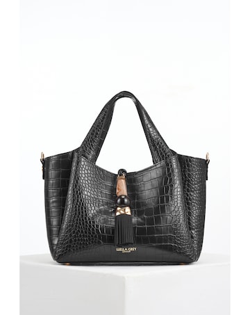 Luella Grey Etta Black Croc Small Tote