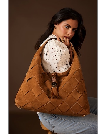 Luella Grey Pandora Weave Tan Suede Weave Slouch Hobo