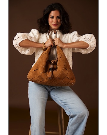 Luella Grey Pandora Weave Tan Suede Weave Slouch Hobo
