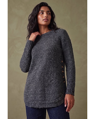 Roman Button Detail Curved Hem Jumper
