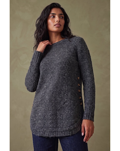 Roman Button Detail Curved Hem Jumper
