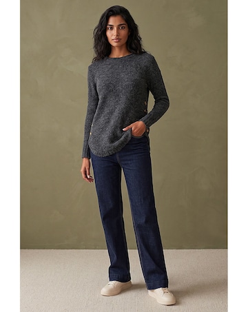Roman Button Detail Curved Hem Jumper