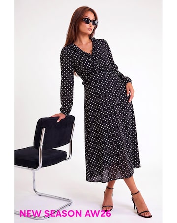 Roman Polka Dot Frill Midi Dress