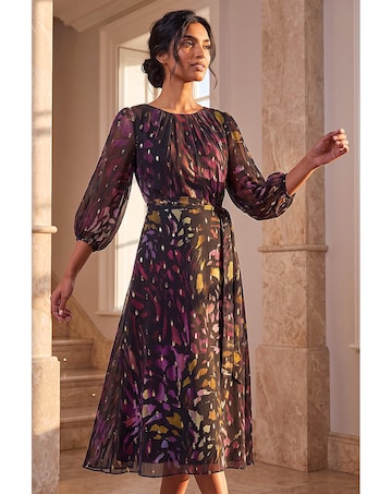 Roman Shimmer Pleat Neck Dress