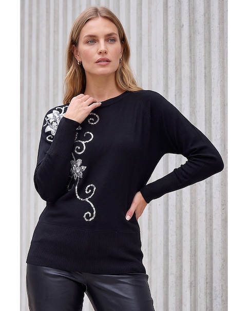 Roman Sequin Floral Batwing Knit Jumper