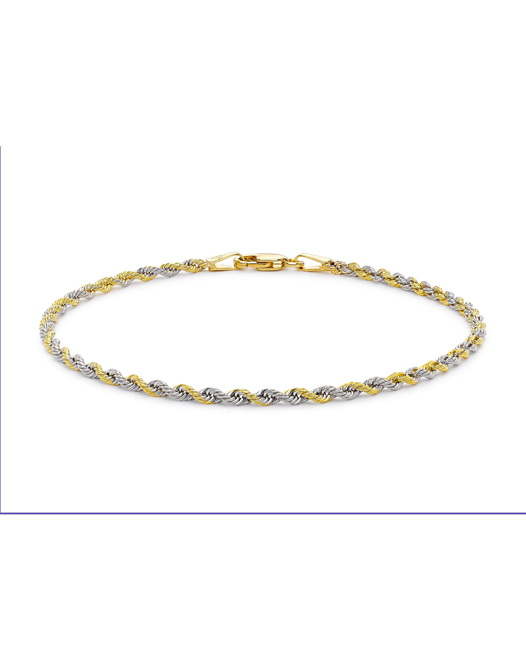 9 Carat 2-Tone Gold Rope Chain Bracelet - Gift For Her