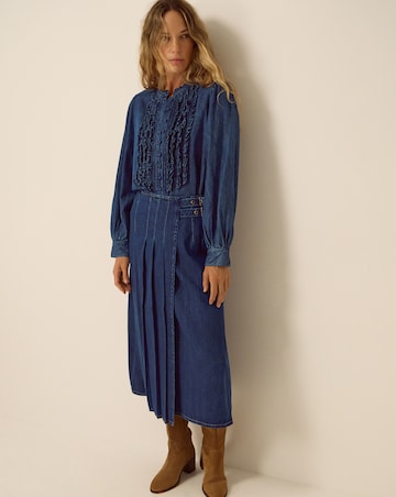 Monsoon Kitty Denim Kilt Midi Skirt