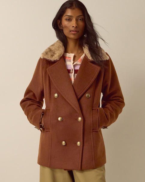 Monsoon Sabrina Faux Fur Collar Pea Coat