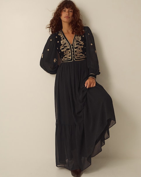 Monsoon Ella Floral Velvet Maxi Dress