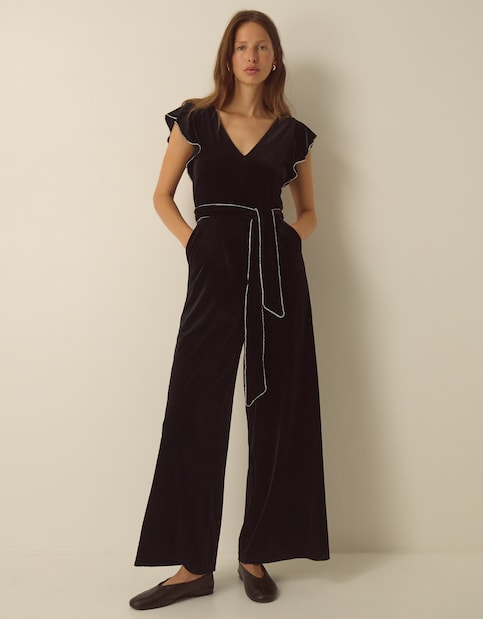 Monsoon Dionne V-Neck Velvet Jumpsuit