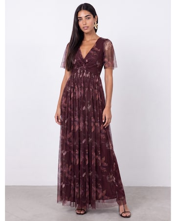 Anaya Floral Print V Neck Maxi Dress