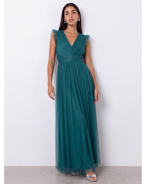 Anaya Flutter Sleeve Tulle Maxi Dress