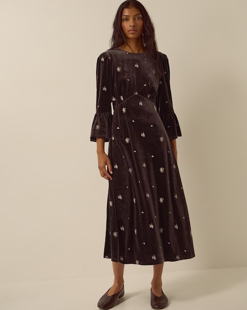 Monsoon Emilee Floral Velvet Midi Dress