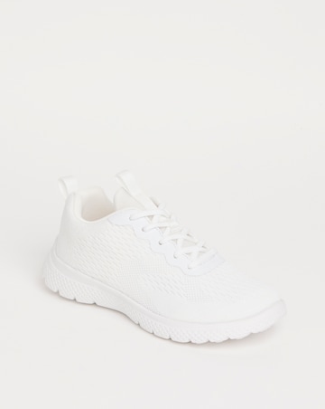 Cushion Walk White Lace Up Trainers -Wide Fit (E)