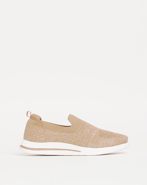 Cushion Walk Gold Glitter Slip On Trainers - Wide Fit (E)