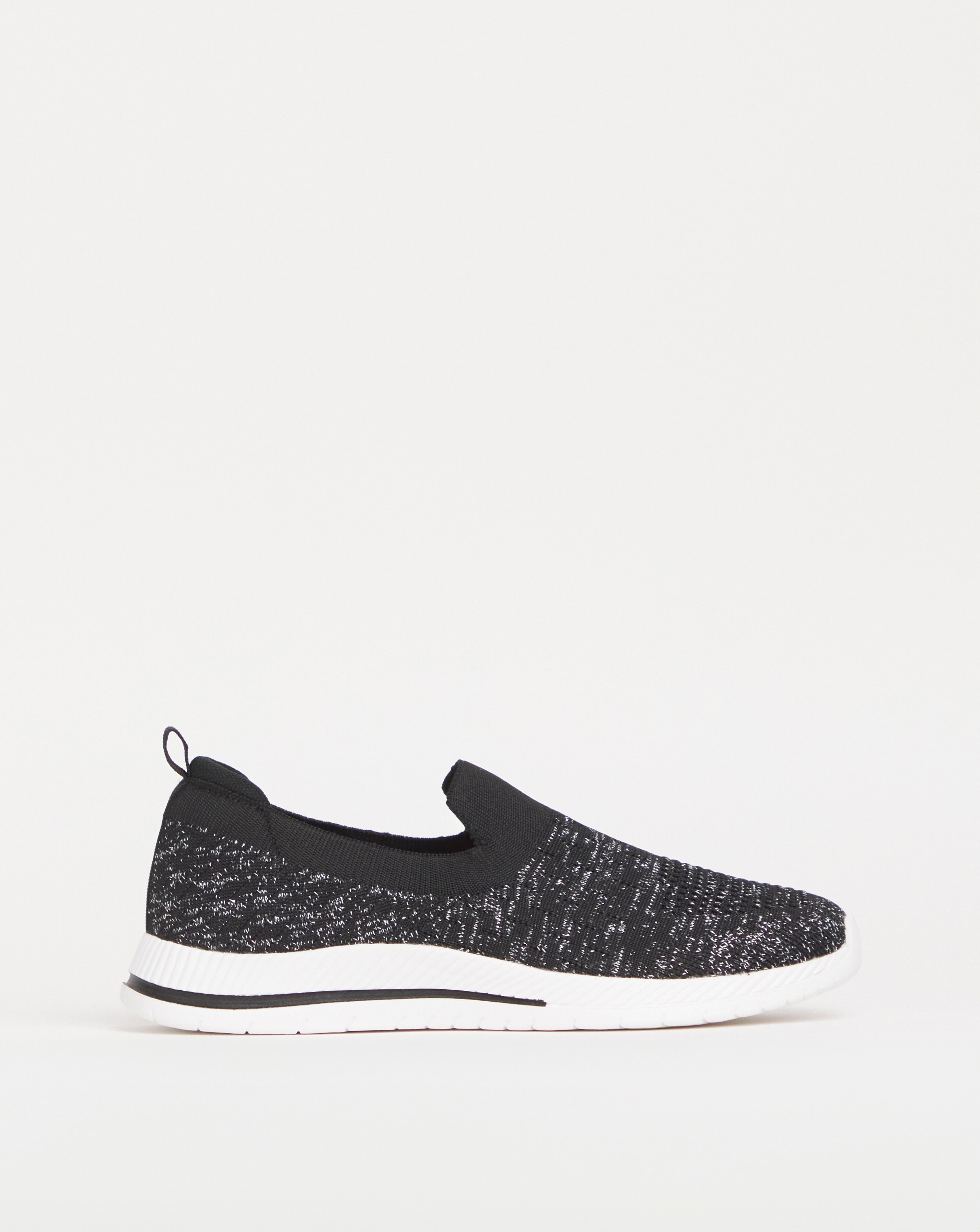 Cushion Walk Black Glitter Slip On Trainers- Extra Wide Fit (EEE)