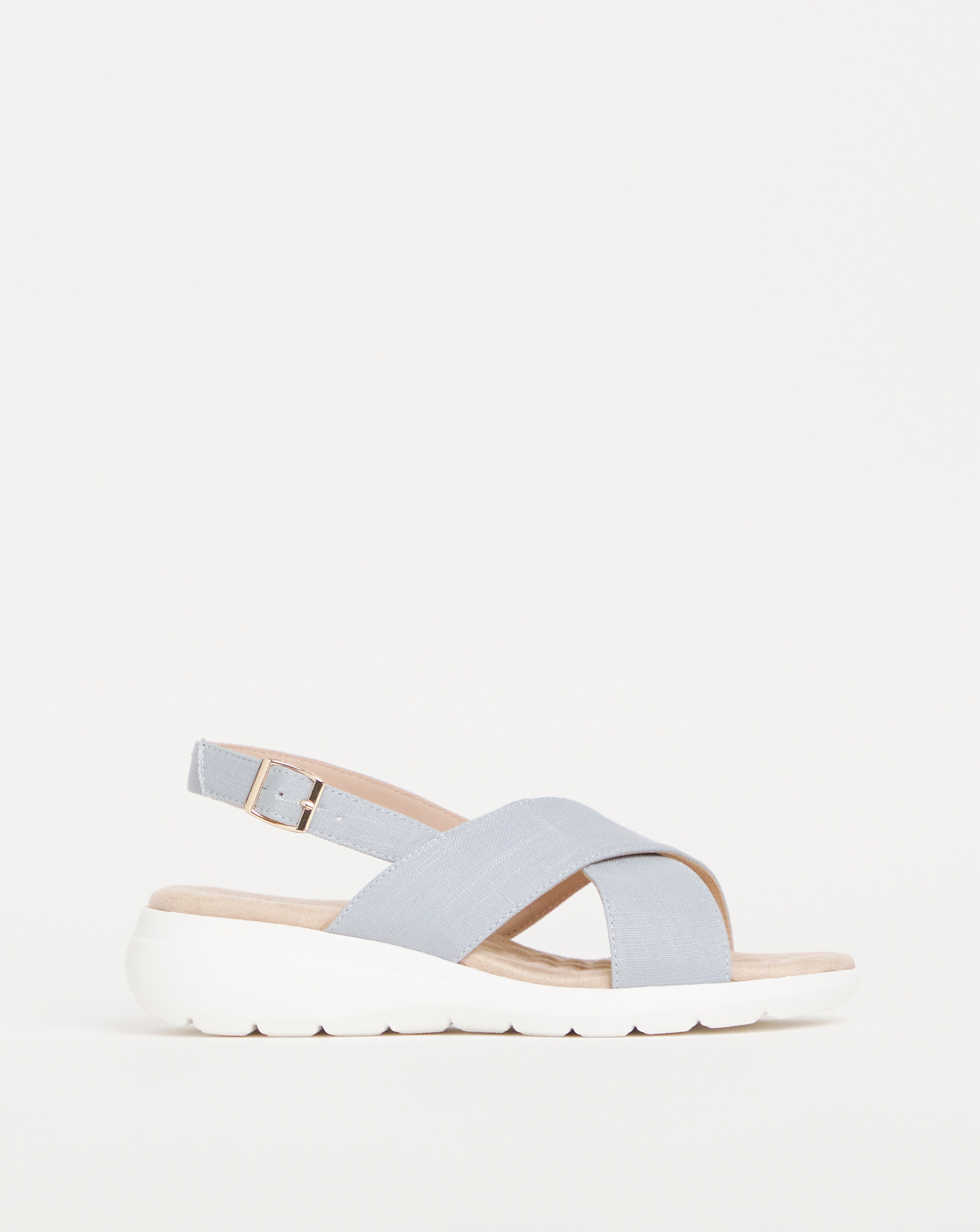 Cushion Walk Blue Linen Crossover Sandal- Extra Wide Fit (EEE)