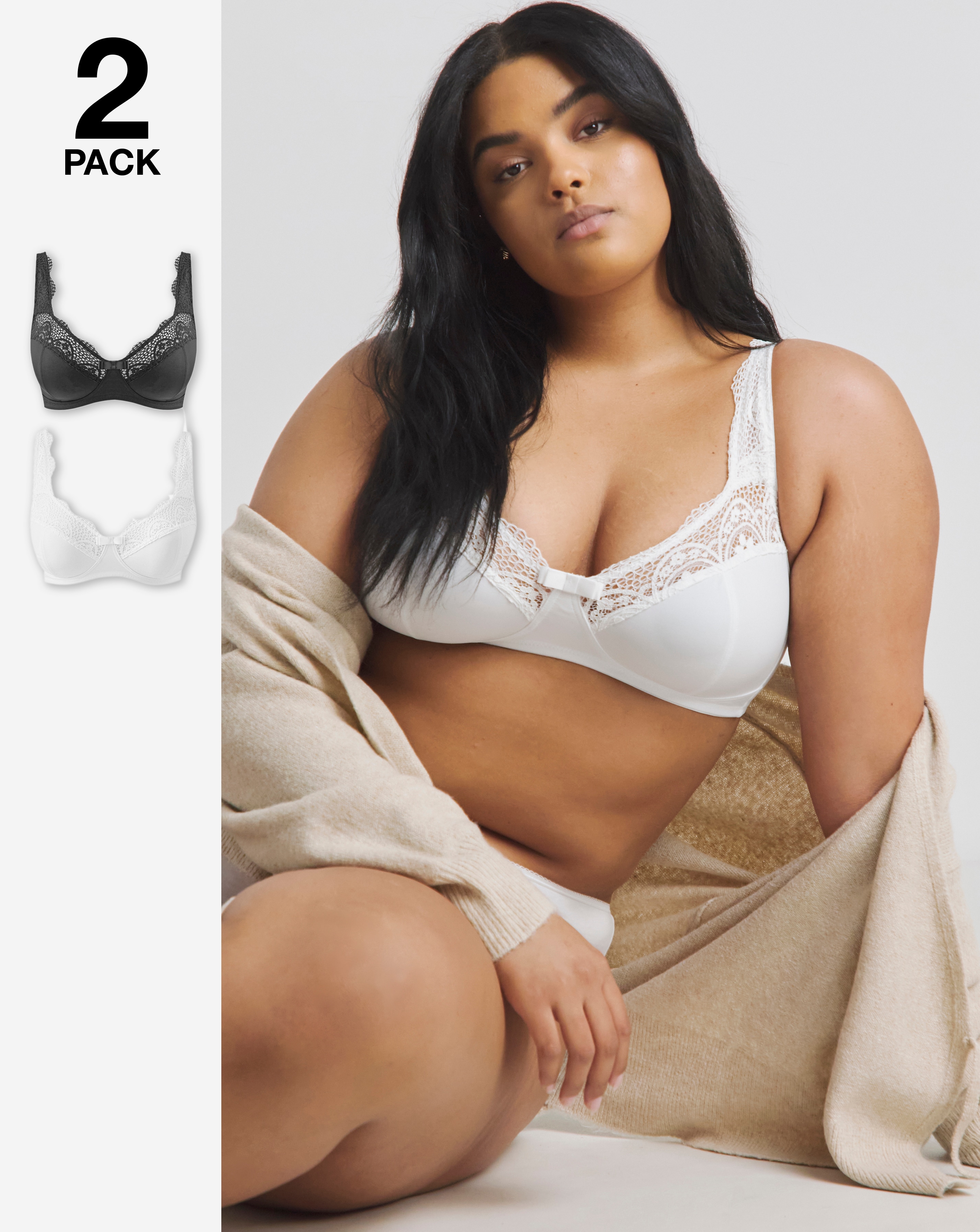 Pretty Secrets 2 Pack Lottie Lace Bras In White/black | UK Size 38B Women's