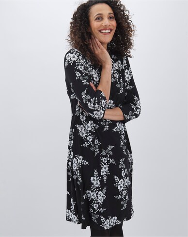 Mono Print 3/4 Sleeve Swing Dress