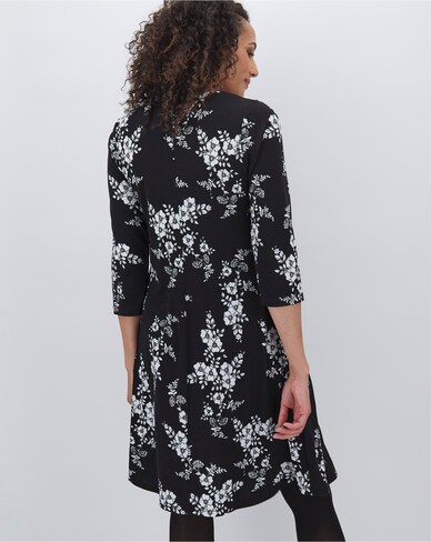 Mono Print 3/4 Sleeve Swing Dress