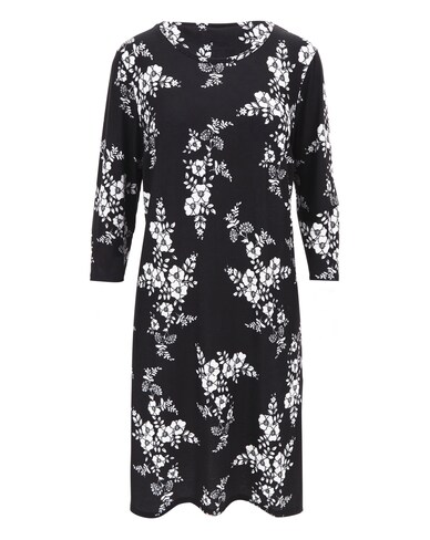 Mono Print 3/4 Sleeve Swing Dress