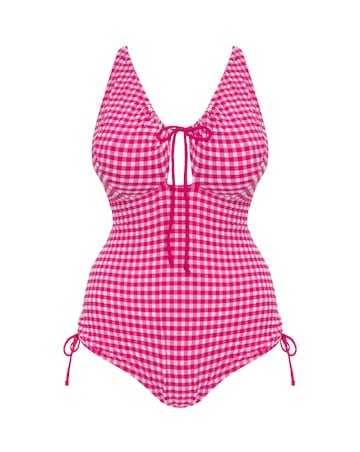 Curvy Kate Holiday Check Non Wired Swimsuit Raspberry Pink